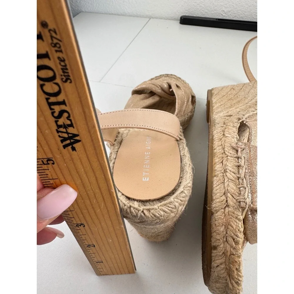ETIENNE AIGNER Women Rose Gold‎ Metallic Bow Espadrille Wedge Sandals Size 8M